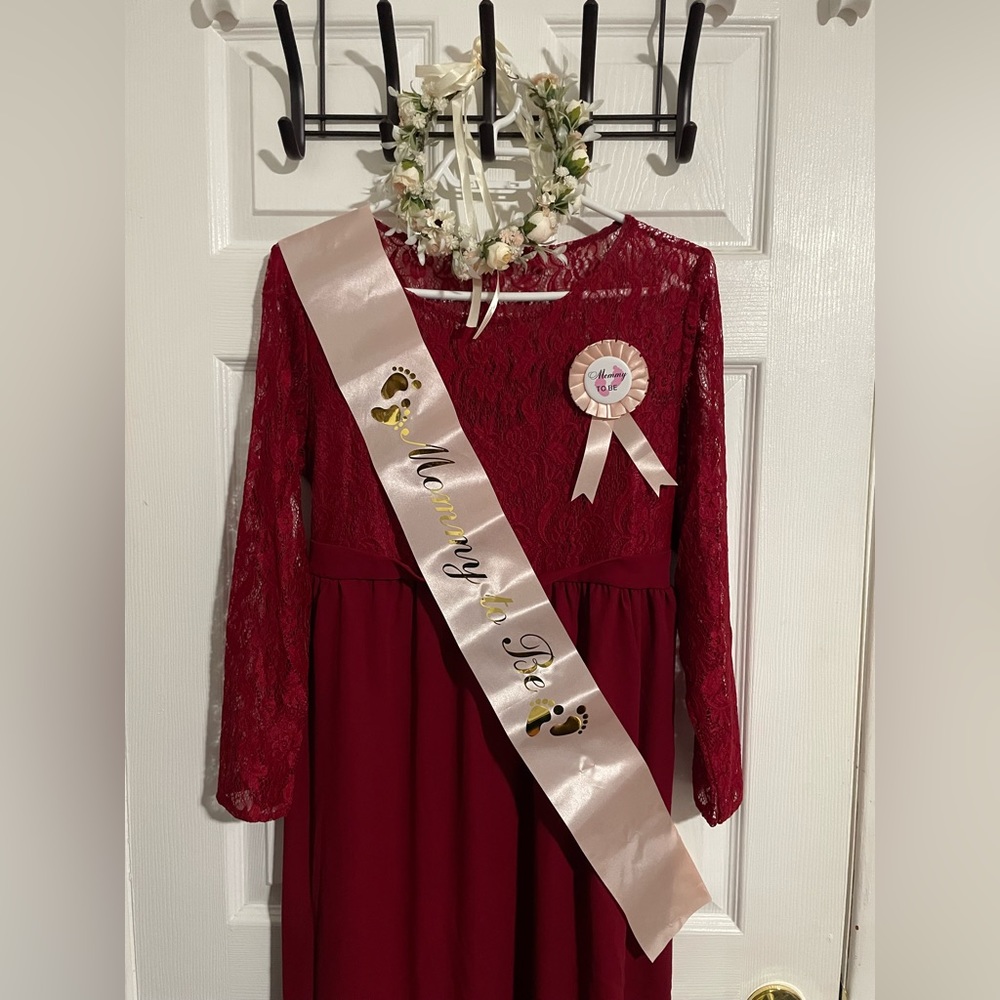 Baby shower items bundle (gown is size large). Ella Bella brand. Burgundy color.